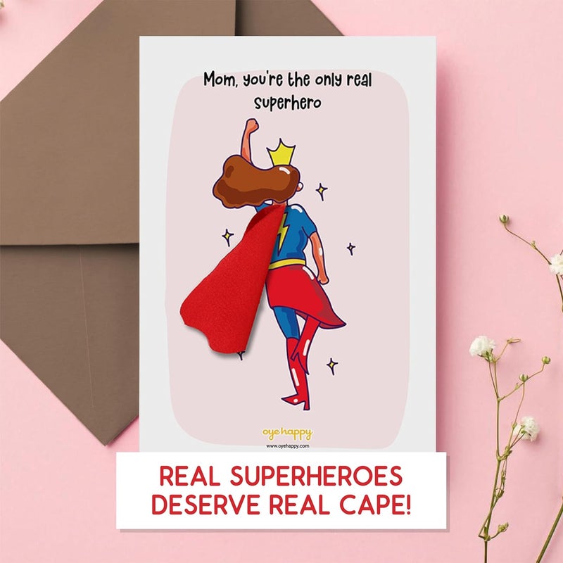Oye Happy - Super Mom Cape Card - Cute Greeting Card for Mom - A5 Size - Real Superhero Theme - Image 3