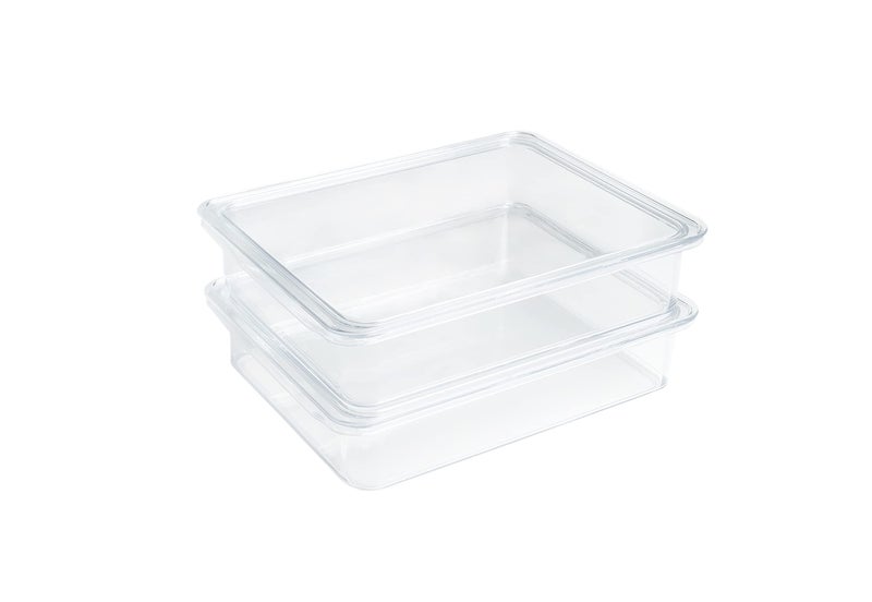 Kitchen Spaces Stackable Fridge Storage Containers Compact Organizers with Lids for Kitchen and Pantry Keep Deli Meats and Cheeses Fresh Clear and Sturdy Food Bins 2 Pack Hand Wash Only