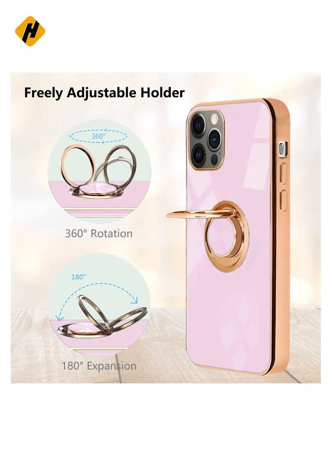 Design for iPhone 14 Pro Max Case, Soft TPU Edge Plating 360 Degree Rotation Ring Holder Kickstand Protective Anti-Scratch Cover Work