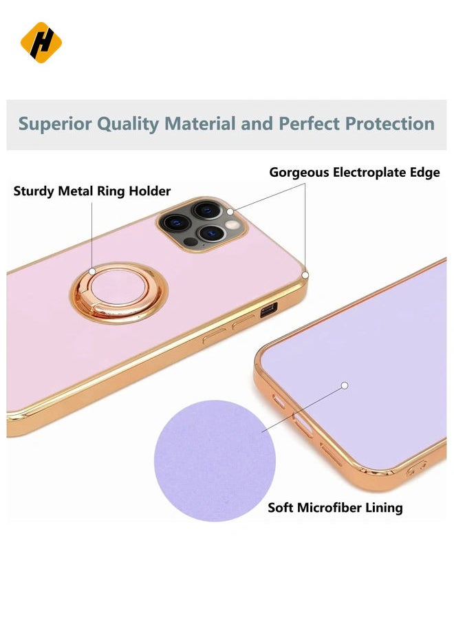 Design for iPhone 14 Pro Max Case, Soft TPU Edge Plating 360 Degree Rotation Ring Holder Kickstand Protective Anti-Scratch Cover Work