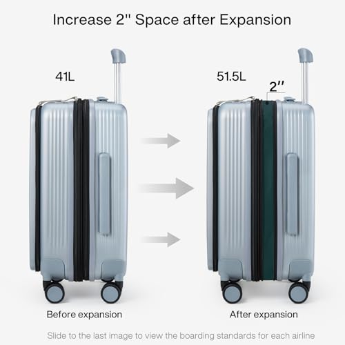 Hanke Grace Expandable Carry On Luggage with Wheels Airline Approved Hard Shell Suitcases with Front Pocket，Top Opening Luggage with TSA Lock for Short Business Travel, Grey. - Image 5
