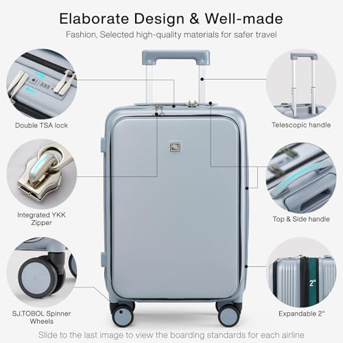 Hanke Grace Expandable Carry On Luggage with Wheels Airline Approved Hard Shell Suitcases with Front Pocket，Top Opening Luggage with TSA Lock for Short Business Travel, Grey. - Image 3