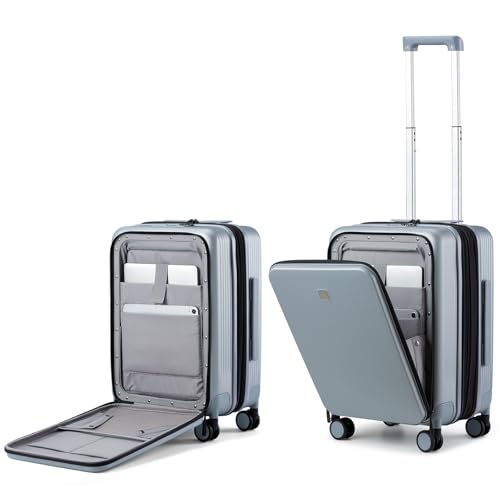 Hanke Grace Expandable Carry On Luggage with Wheels Airline Approved Hard Shell Suitcases with Front Pocket，Top Opening Luggage with TSA Lock for Short Business Travel, Grey. - Image 1