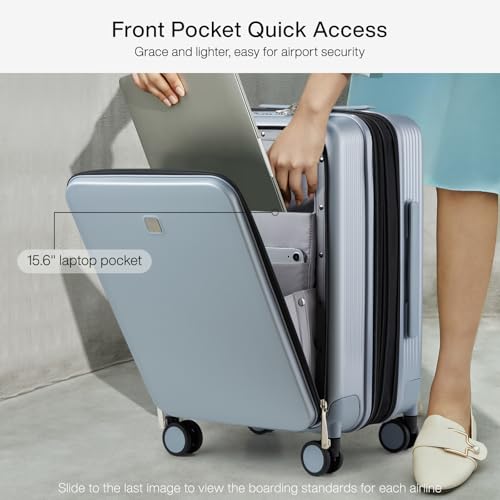 Hanke Grace Expandable Carry On Luggage with Wheels Airline Approved Hard Shell Suitcases with Front Pocket，Top Opening Luggage with TSA Lock for Short Business Travel, Grey. - Image 2