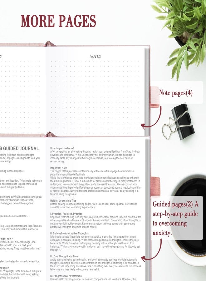 JUBTIC Guided Anxiety Journal - Guided CBT Journal with Prompts for Self Care & Stress Relief, Cognitive Behavioral Therapy Mental Health Journal - Wellness Gifts for Women Men(A5 Pink) - Image 4
