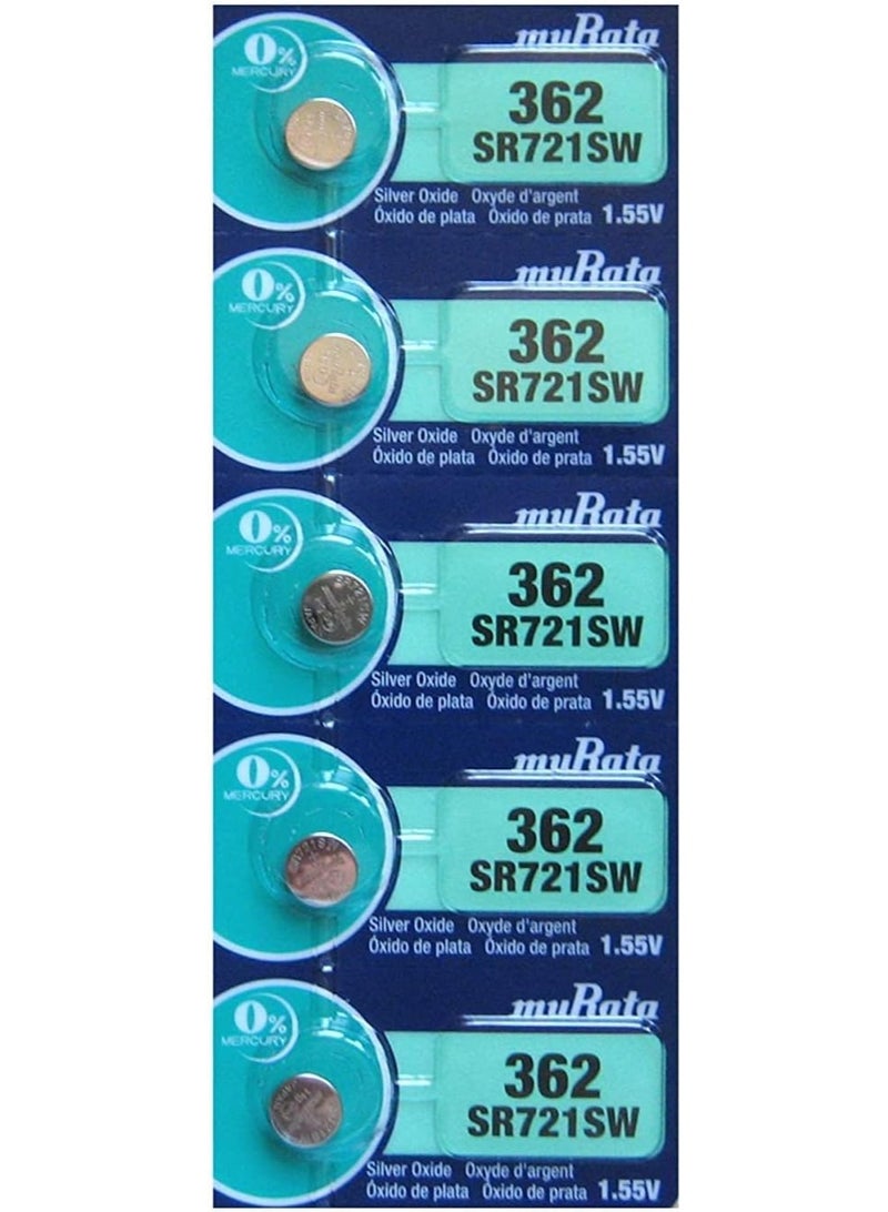 Murata Watch Battery SR721SW 362, Silver Oxide, 1.55V, Pack of 5 - Image 2