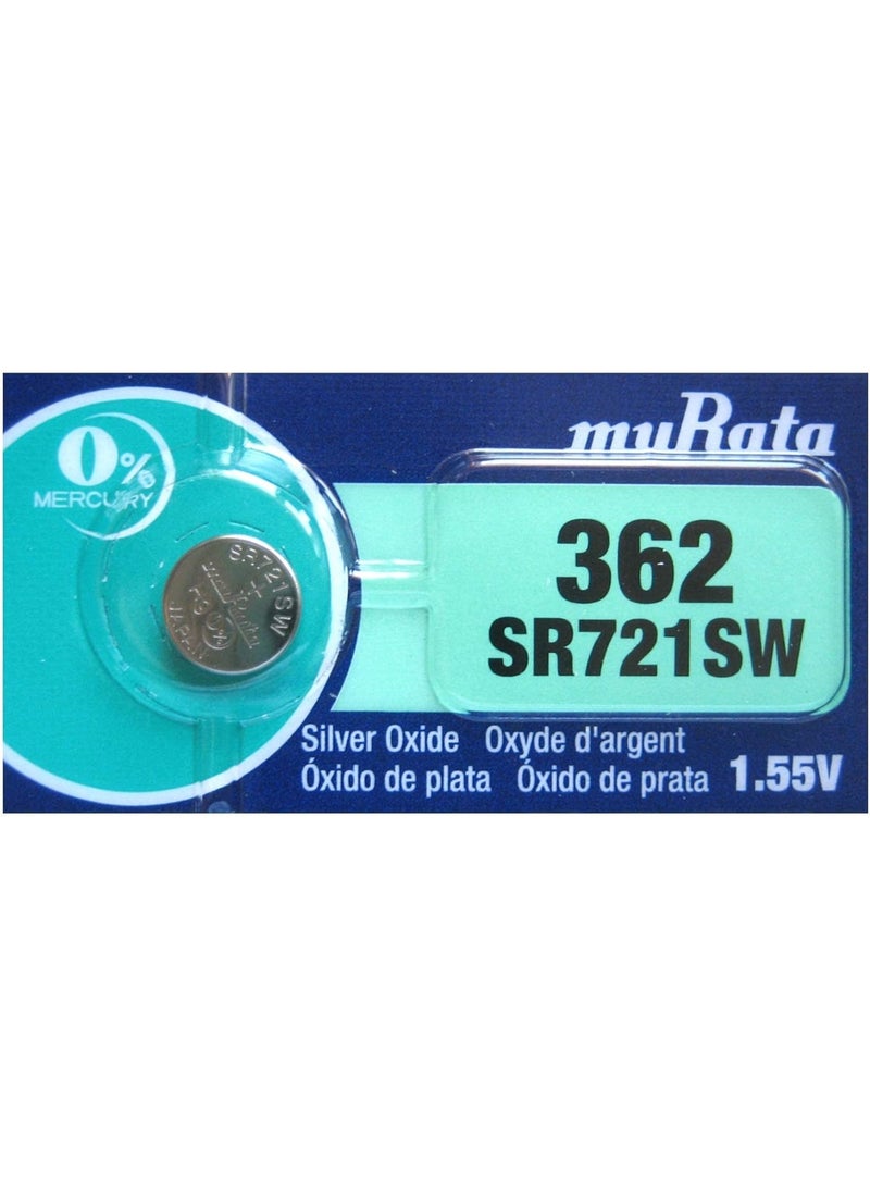 Murata Watch Battery SR721SW 362, Silver Oxide, 1.55V, Pack of 5 - Image 1