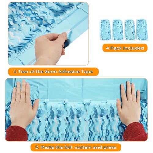 KEEUH 4 Pack Wavy Blue Foil Fringe Curtain 3.3x6.6 Feet | Blue Streamers Tinsel Backdrop for Under The Sea Party Decorations | Ocean Backdrop | Mermaid Birthday Decorations - Image 5