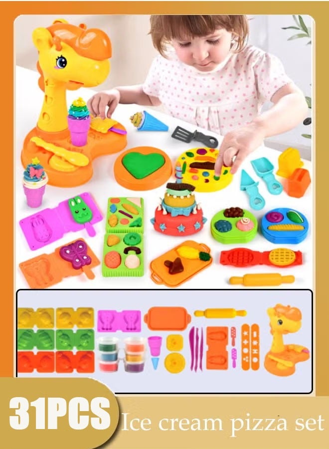 31 PCS Ice Cream Maker Machine Dough Set 6 colors of plasticine Playdough Accessories Kit Ice Cream Maker Play Set for Girls Boys