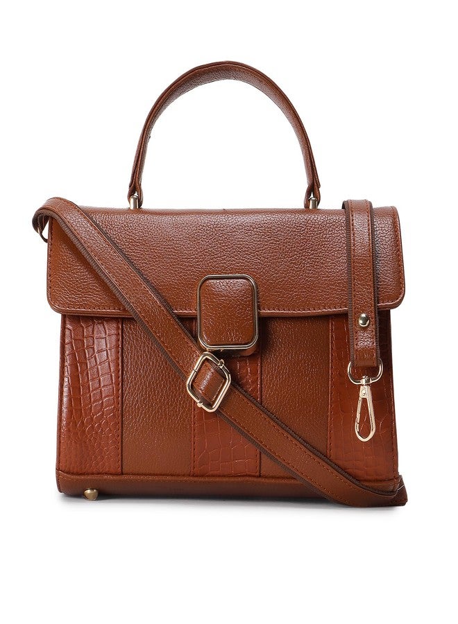 ICONIX LEATHER HANDBAG FOR WOMENS WITH CROSSBODY BELT TAN - Image 1