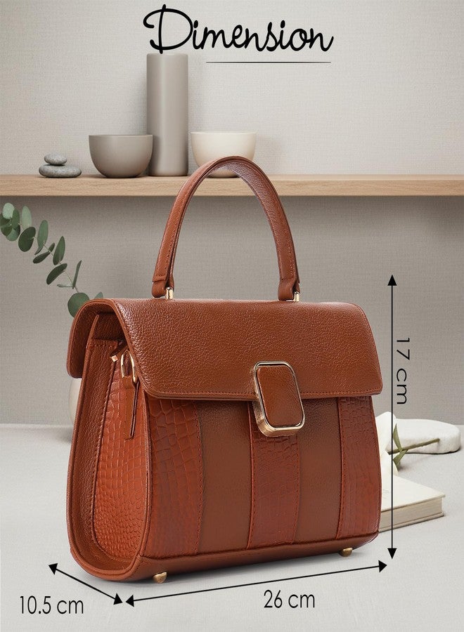 ICONIX LEATHER HANDBAG FOR WOMENS WITH CROSSBODY BELT TAN - Image 4