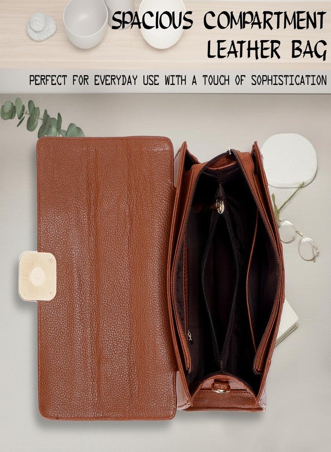 ICONIX LEATHER HANDBAG FOR WOMENS WITH CROSSBODY BELT TAN - Image 2