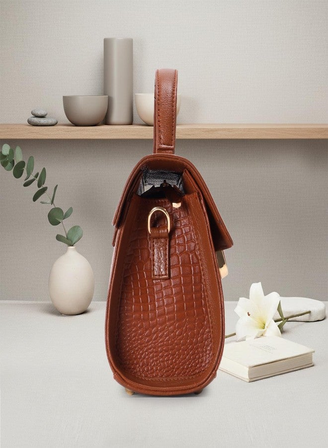 ICONIX LEATHER HANDBAG FOR WOMENS WITH CROSSBODY BELT TAN - Image 5