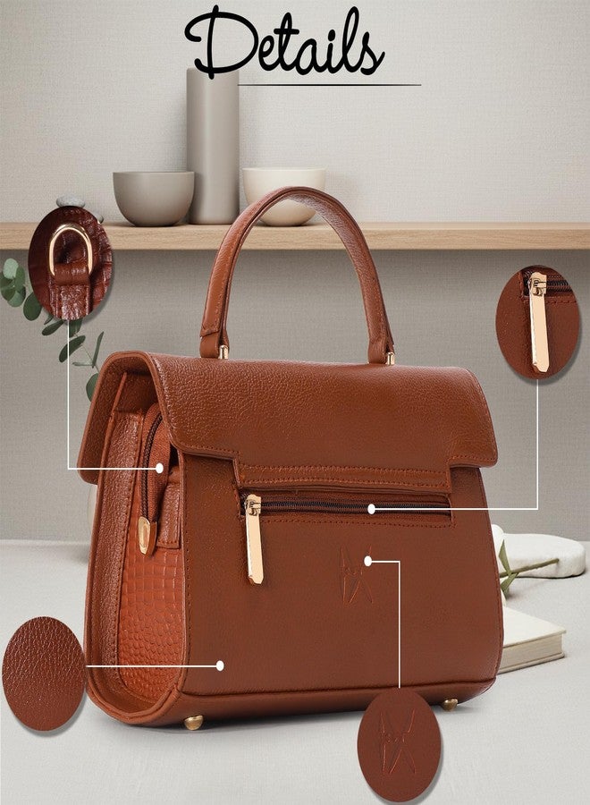 ICONIX LEATHER HANDBAG FOR WOMENS WITH CROSSBODY BELT TAN - Image 3