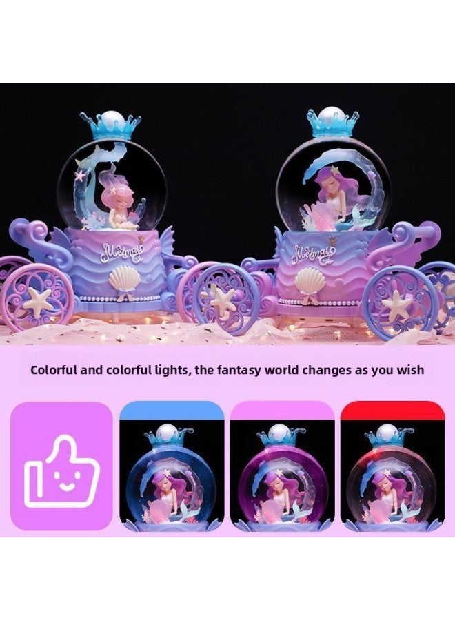 Mermaid Carriage Crystal Ball Music Box Rotating Hair Ocean Wind Room Ornaments Advanced-Color:65 Carriage Medium Size A [automatic Snow Floating]-Size:Luxurious Packaging + Greeting Card + Handbag [written Greeting Card] - Image 4