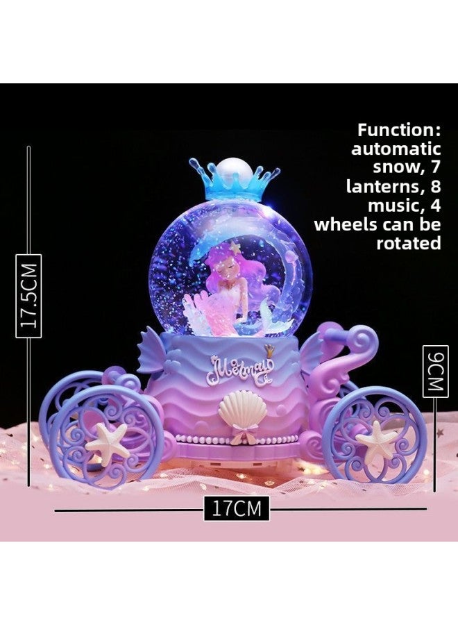 Mermaid Carriage Crystal Ball Music Box Rotating Hair Ocean Wind Room Ornaments Advanced-Color:65 Carriage Medium Size A [automatic Snow Floating]-Size:Luxurious Packaging + Greeting Card + Handbag [written Greeting Card] - Image 1