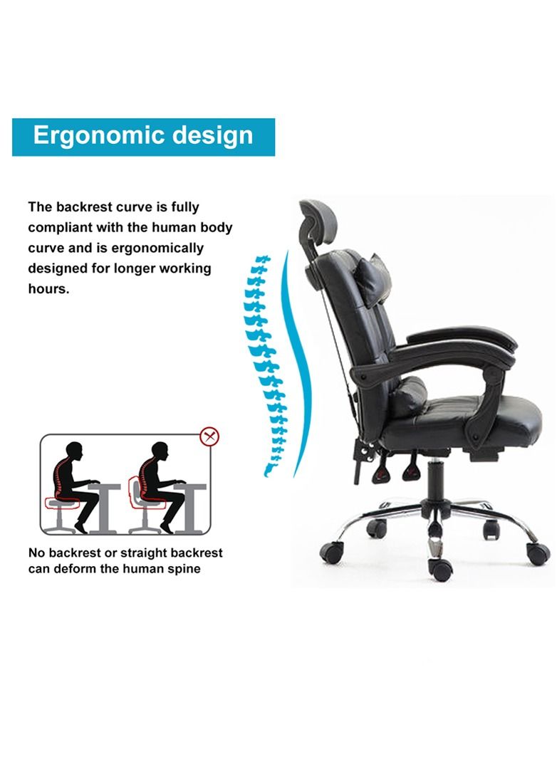 ZUIHAO High Back Executive Office Chair- Ergonomic Home Computer Desk Leather Chair Adjustable Height Reclining Swivel Chair with Footrest - Image 4