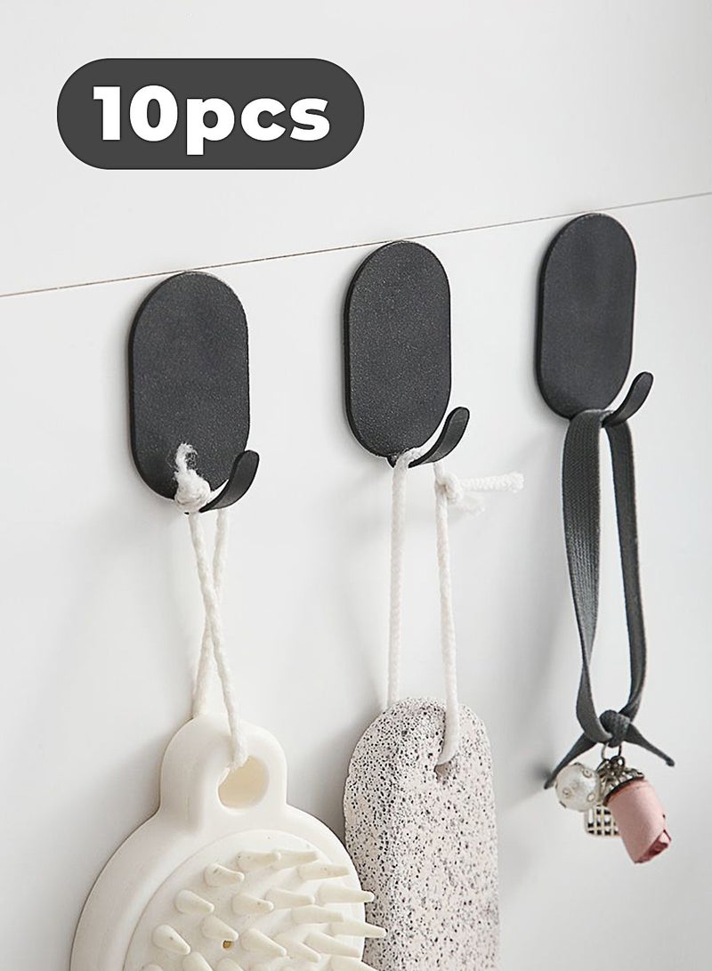 10 Pcs Heavy Duty Oval Adhesive Towel Hooks Stick on Towel Hanger Wall Holder Waterproof Stainless Steel Sticky Hooks for Hanging Bathroom Kitchen Home 5x3.2 cm Black - Image 1