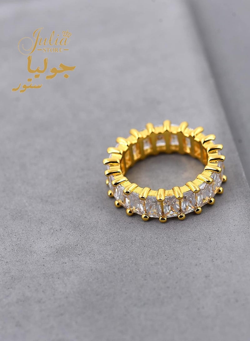 Julia Store Love Friendship Eternity Diamond Like Ring Wedding Band for Women, 18K Gold Plated Stainless Steel Emerald-Cut Baguette Cubic Zirconia Created-Gemstone Eternal Love Ring  - Image 4