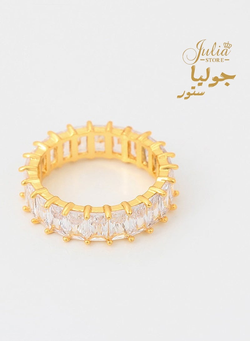 Julia Store Love Friendship Eternity Diamond Like Ring Wedding Band for Women, 18K Gold Plated Stainless Steel Emerald-Cut Baguette Cubic Zirconia Created-Gemstone Eternal Love Ring  - Image 5