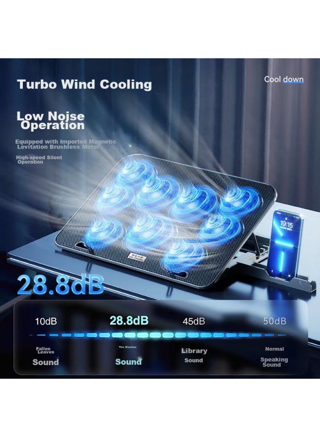 ICE COOREL Kuorui Bingzun A9c 9-fan Laptop Cooling Pad, Computer Stand, Gaming Laptop Cooling Base, Tablet Cooling Fan With Phone Holder, Suitable For Lenovo, Apple, Huawei - Image 4