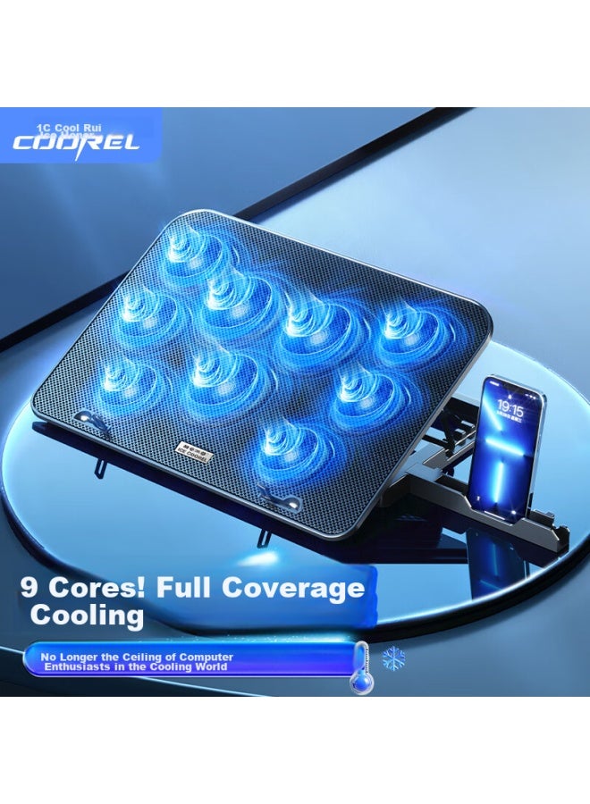 ICE COOREL Kuorui Bingzun A9c 9-fan Laptop Cooling Pad, Computer Stand, Gaming Laptop Cooling Base, Tablet Cooling Fan With Phone Holder, Suitable For Lenovo, Apple, Huawei - Image 1