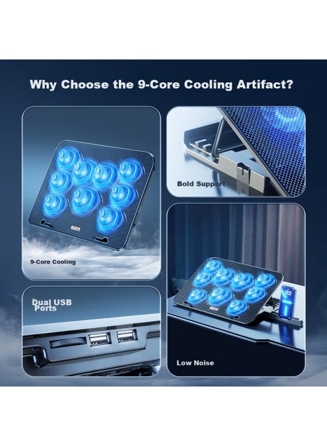 ICE COOREL Kuorui Bingzun A9c 9-fan Laptop Cooling Pad, Computer Stand, Gaming Laptop Cooling Base, Tablet Cooling Fan With Phone Holder, Suitable For Lenovo, Apple, Huawei - Image 2