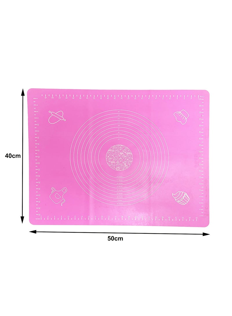 حصيرة خَبز سيليكون، وسادة خَبز سيليكون، وسادة خَبز سيليكون، صانعة عجين بقياساتها، حصيرة لفّ معجنات غير قابلة للانزلاق وغير لاصقة للمطبخ، وردي، 50 × 40 سم - Image 2