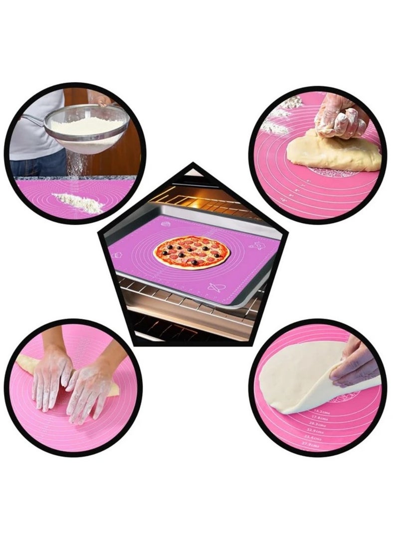 حصيرة خَبز سيليكون، وسادة خَبز سيليكون، وسادة خَبز سيليكون، صانعة عجين بقياساتها، حصيرة لفّ معجنات غير قابلة للانزلاق وغير لاصقة للمطبخ، وردي، 50 × 40 سم - Image 4