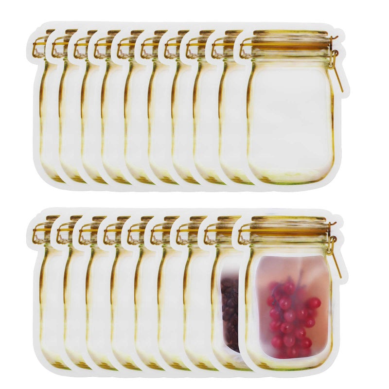 anGrace Mason Jar Bags Yellow, 20 Pcs Reusable Airtight Seal Food Storage Bags Leak-Proof Saver Bags for Travel Camping - Image 1
