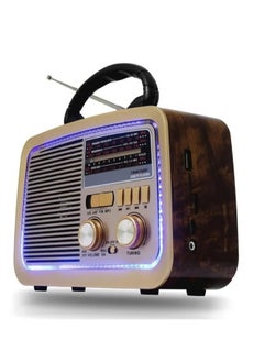 الذاكرة السريعة راديو عالي الدقة، 3 نطاقات FM/AM، مشغل USB/TF/BT، بطارية قابلة لإعادة الشحن(بني غامق) 