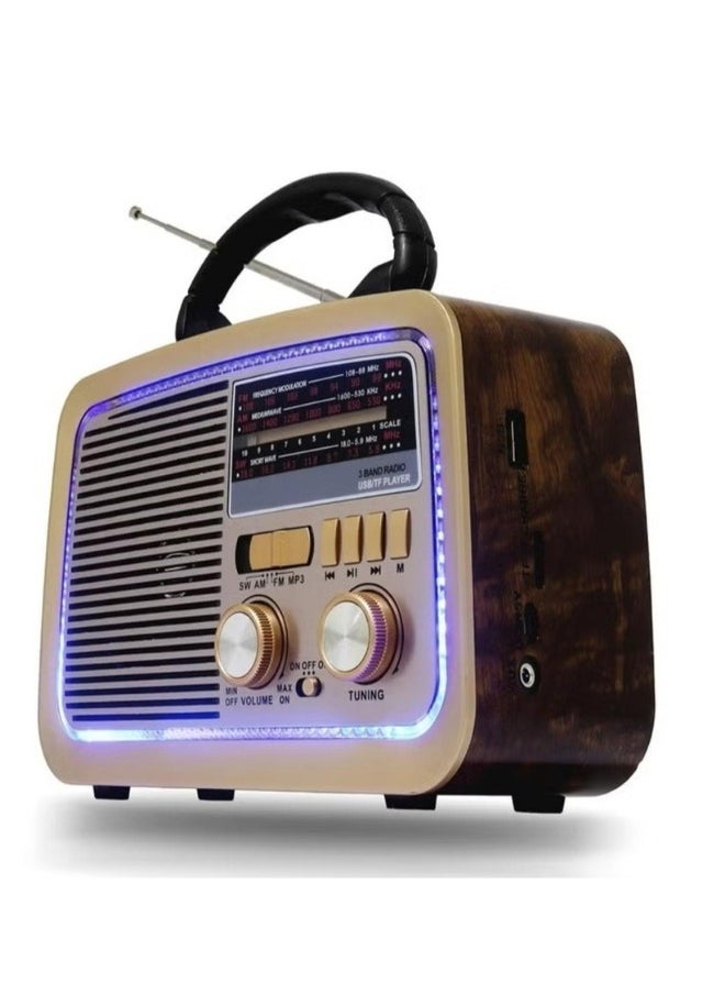 micro speed Hi-Fi Radio, FM/AM 3 Band, USB/TF/BT Player, Rechargeable Battery((Dark Brown)) 