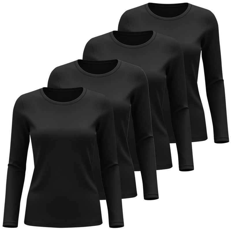 Xaatren 4 Pack Women's Underscrub Shirts Nurse Undershirts Long Sleeve Crewneck Slim Fit Tops Soft Stretchy Basic Tee(Black, Black, Black, Black,Small) - Image 3