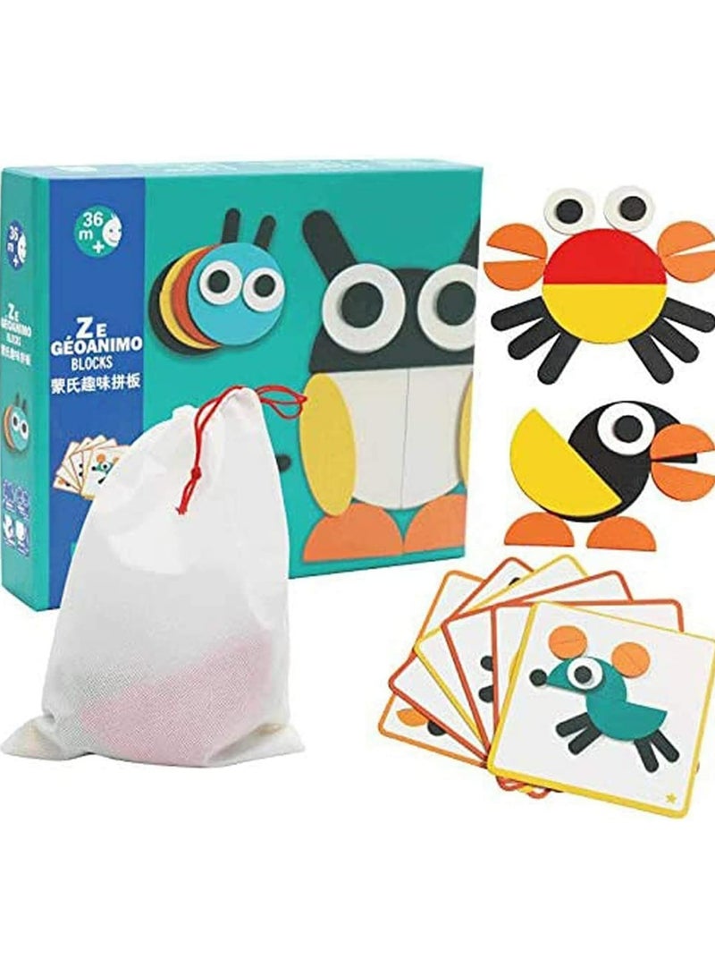 "Guanimo: An educational toy with colorful geometric pieces and challenge cards, enhancing your child's thinking and creativity skills while helping them learn about animals and create endless shapes using their imagination!" - Image 2