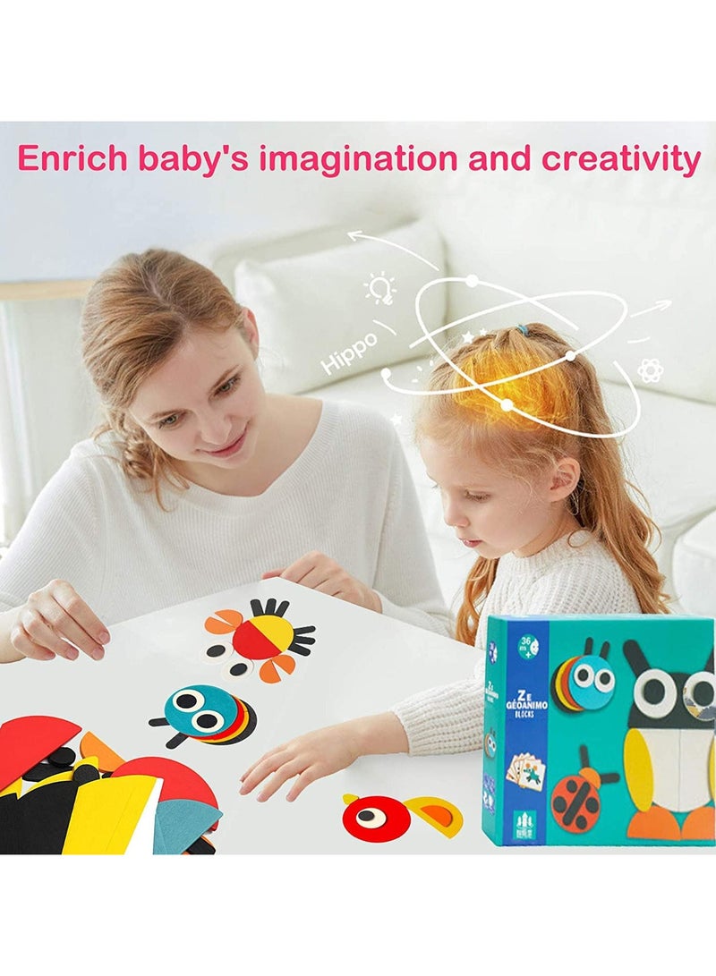 "Guanimo: An educational toy with colorful geometric pieces and challenge cards, enhancing your child's thinking and creativity skills while helping them learn about animals and create endless shapes using their imagination!" - Image 4