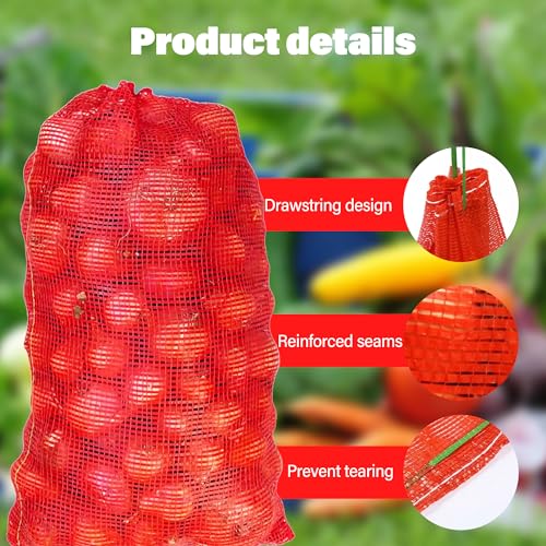 SRXES 24 Pack 20'' x 14'' Mesh Onion Bags, Reusable Drawstring Fresh Produce Storage Bags for Onions, Vegetables, Potatoes, Citrus, Crawfish Firewood - Image 3