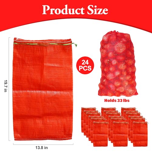 SRXES 24 Pack 20'' x 14'' Mesh Onion Bags, Reusable Drawstring Fresh Produce Storage Bags for Onions, Vegetables, Potatoes, Citrus, Crawfish Firewood - Image 2