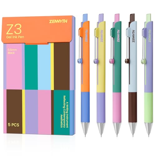 Solati Gel Pens, 5PCS 0.5mm Fine Point Smooth Writing Black Ink Pens, Cute Color Blocking Design with Rolling Clip, Quick Dry Writing Pens for School, Office & Gifts (Z3 5PCS Contrast Color) - Image 1