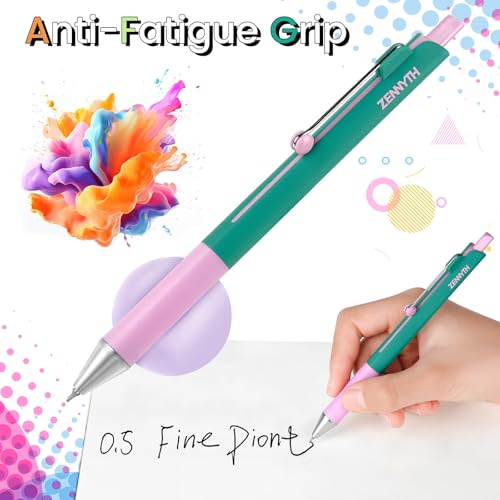 Solati Gel Pens, 5PCS 0.5mm Fine Point Smooth Writing Black Ink Pens, Cute Color Blocking Design with Rolling Clip, Quick Dry Writing Pens for School, Office & Gifts (Z3 5PCS Contrast Color) - Image 3