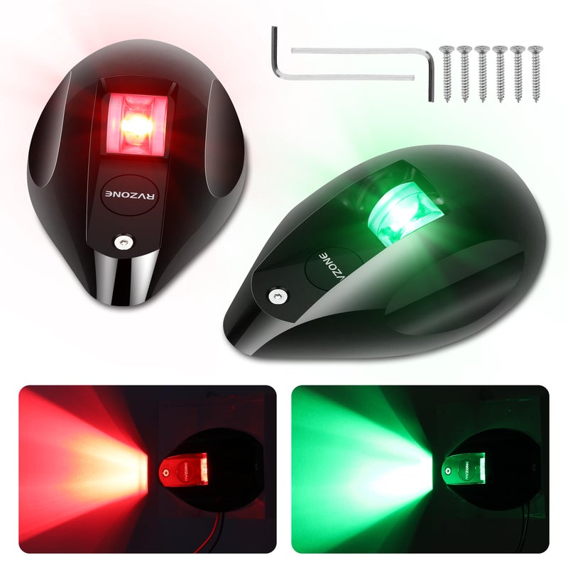 RVZONE Boat Navigation Lights Bow Lights for Boats Red and Green LED Marine Navigation Lights IP67 Waterproof Led Boat Lights Bow and Stern Boat Nav Light for Pontoon,Yacht, Boat (Black) - Image 1