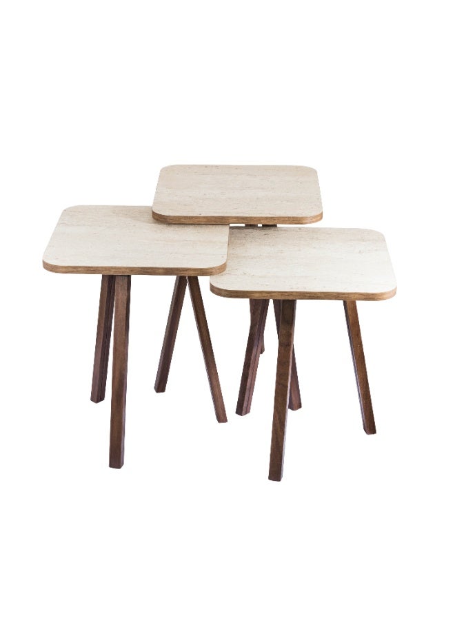 evistar 3-piece Square table set made of high-quality Turkish wood with a modern design - Image 1