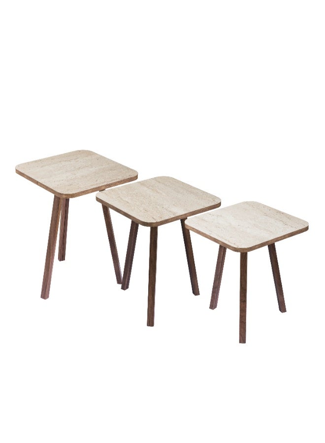 evistar 3-piece Square table set made of high-quality Turkish wood with a modern design - Image 2