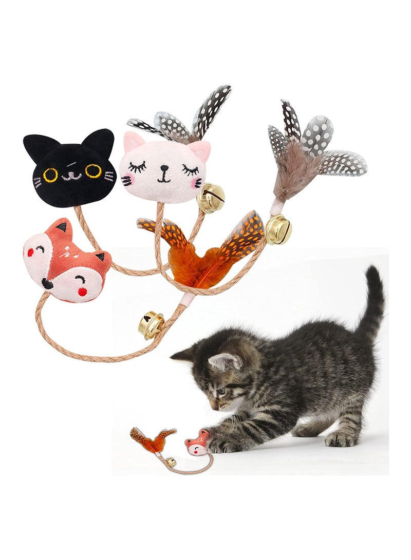 Interactive Catnip Toy,  Catnip Filled Toys, Cartoon Fox Cat Teething Chew Toy, Funny Cat Toy with Feather and Bell, Catnip Twine Molar Stick (3 Pcs) - Image 1