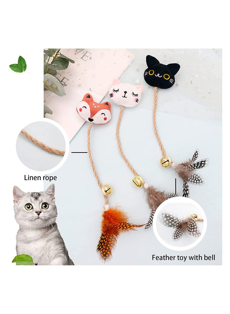 Interactive Catnip Toy,  Catnip Filled Toys, Cartoon Fox Cat Teething Chew Toy, Funny Cat Toy with Feather and Bell, Catnip Twine Molar Stick (3 Pcs) - Image 4