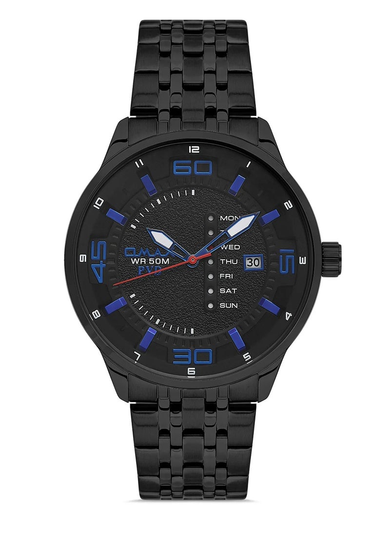 OMAX - Omax Men's Blue Sports Luxury Wrist Watch, Watches for Men, Stainless Watches, Steel Band, Date & Day Round Dial, Waterproof Watch, 1 Year Warranty - Image 1