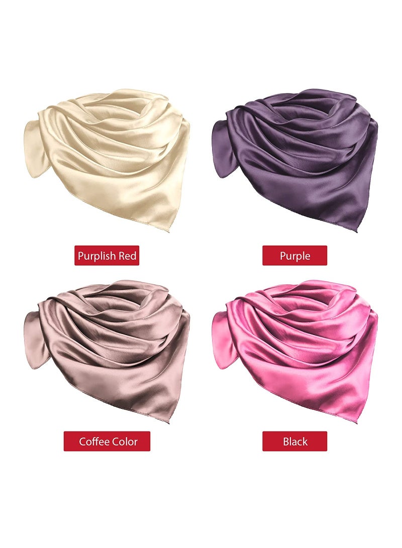 SOLARAE 4 Pieces Satin Head Scarves Large Vintage Square Scarf Silk Feeling Satin Hair Wrapping Scarves for Women Girls 35 Inch - Image 5