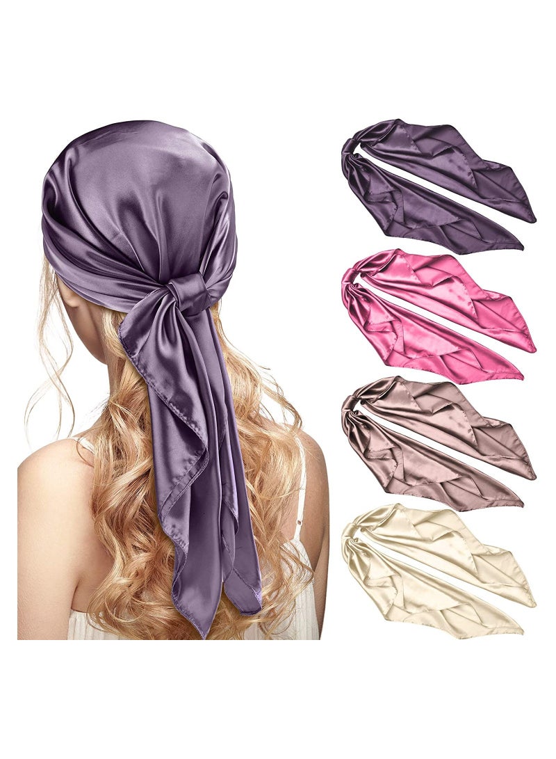 SOLARAE 4 Pieces Satin Head Scarves Large Vintage Square Scarf Silk Feeling Satin Hair Wrapping Scarves for Women Girls 35 Inch - Image 1