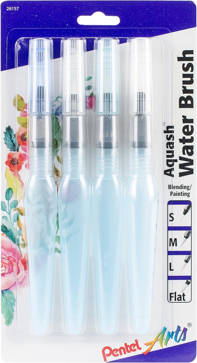 Pentel Arts Aquash Water Brush Assorted Tips, Pack of 4 (FRHBP4M) - Image 1