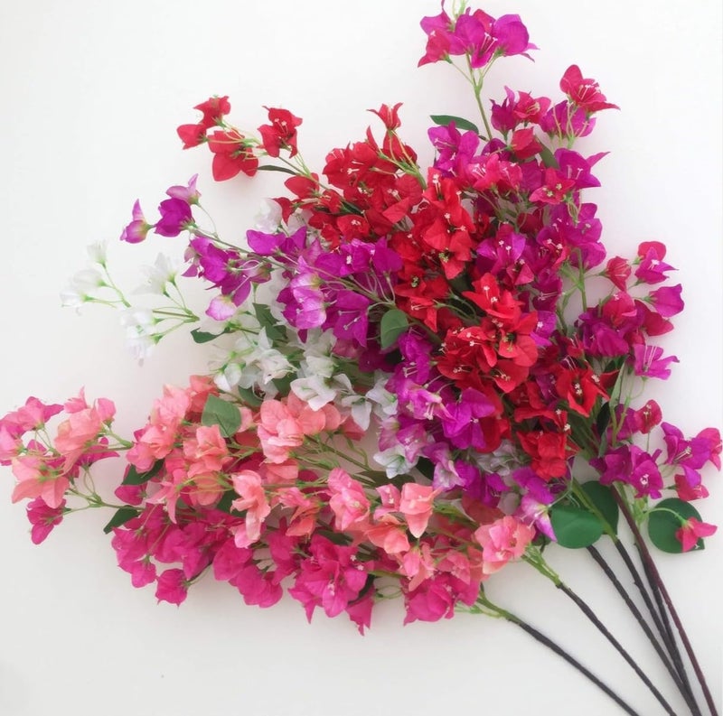 VRB Dec™ (Pack of 3 Artificial Bougainvillea Glabra Fake Plant Flowers for Home, Room,Office | Flowers for Vases | Decoration Items for Living Room (Without Pot) (Multicolor All Mix - 3pcs) - Image 1