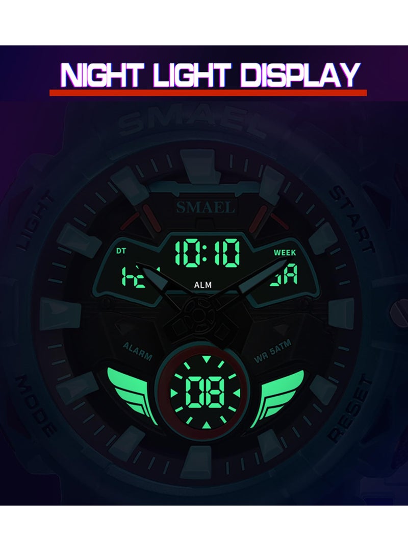 KASTWAVE Men's Analog Sports Watch, LED Digital Watch, 5ATM Waterproof Electronic Stopwatch Large Dual Dial Time Easy to Read Outdoor Wrist Watch Tactical - Image 4